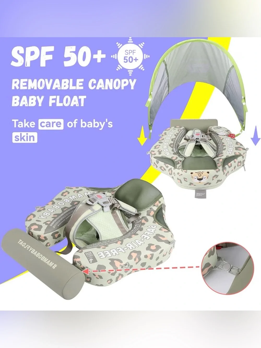Mambobaby Baby Swim Float with Canopy Non-Inflatable Infant Pool Float with Tail